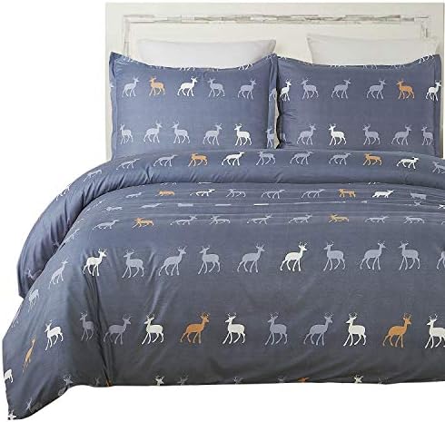 Vaulia Lightweight Microfiber Duvet Cover Sets, Printed Pattern Design, Grey Color - Queen Size