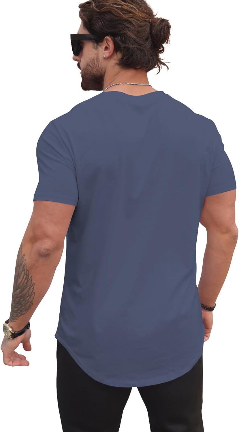 Mens T Shirts Casual Hipster Hip Hop Longline Crewneck Tee Shirts - Image 2