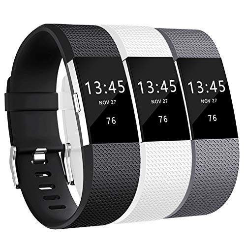 GEAK Bands for Fitbit Charge 2, Adjustable Classic Wristbands for Fitbit Charge 2, Small Black White Gray