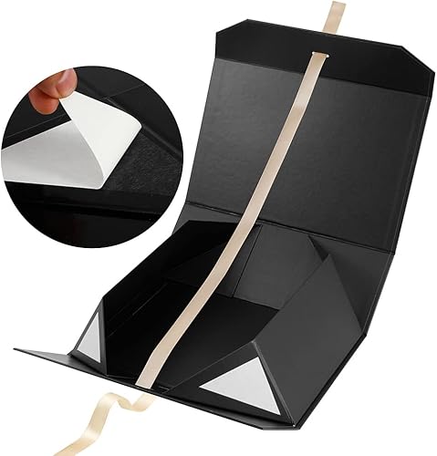 Miniatura 5 de Caja de regalo negra grande, 12 x 8 x 4.5 pulgadas, caja de regalo grande con cinta, caja de regalo negra con tapa de cierre magnético, caja de