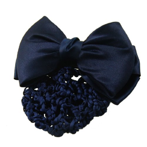 Blue Nylon Polyester Bowknot Barrette Hair Clip w Snood Net