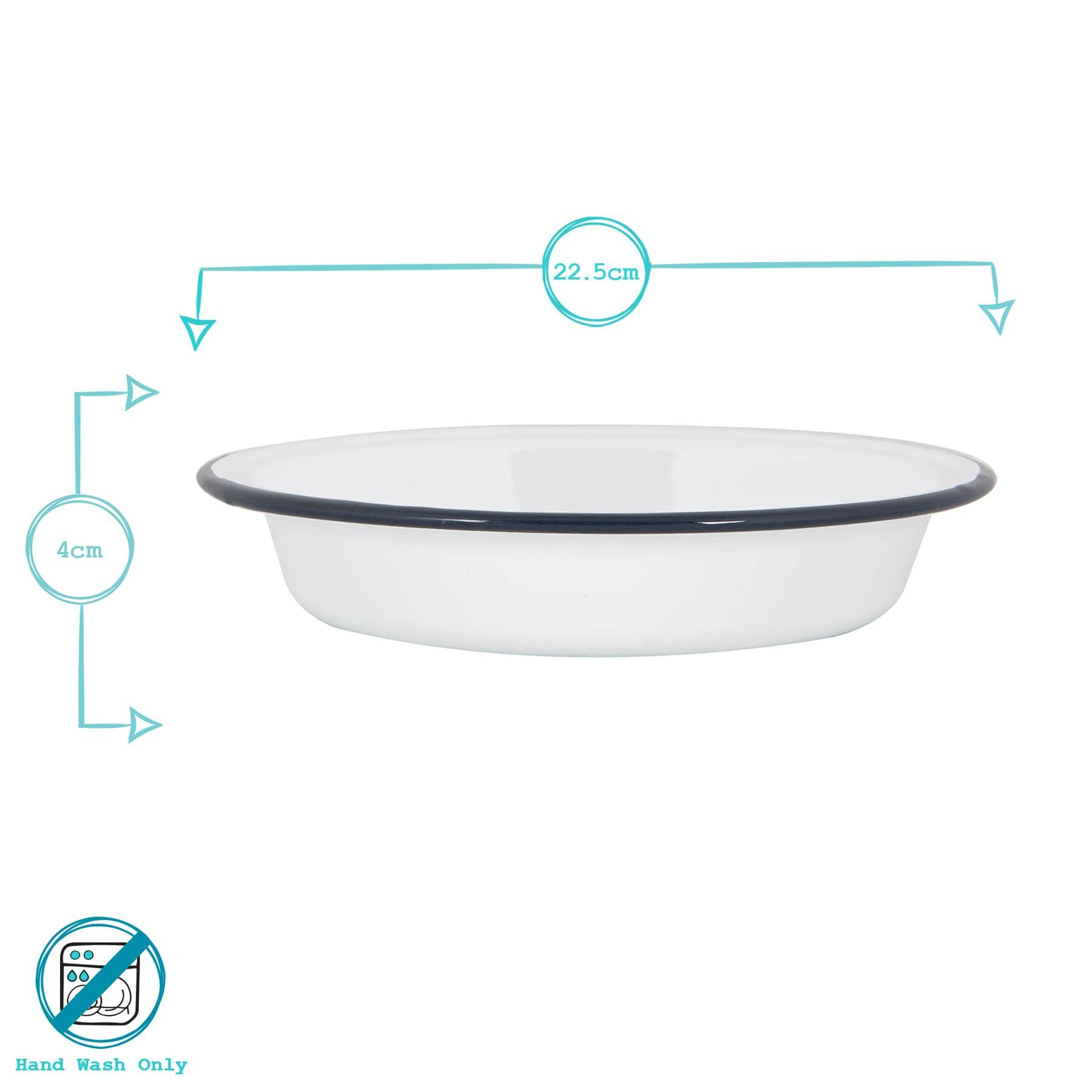 Argon Tableware Bols d'émail Blanc - Plats de Four à Tarte en métal de Camping en Plein air - 22.5cm - Navy - Pack de 6