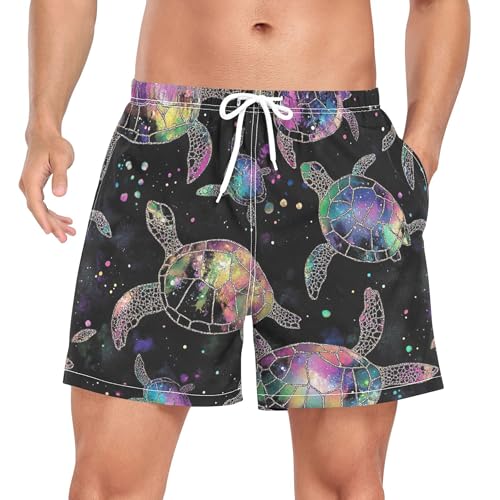 xigua Colorful Sea Turtles Mens Swim Trunks with Liner, 5 inch Quick Dry Mens Boardshorts for Beach