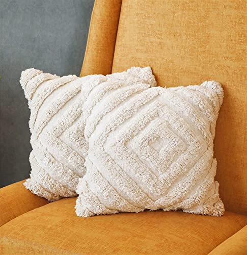 Image of TIB Premium Boho Decorative Throw Cushion Covers, 16 x 16 cm, Set of 2, Cotton. (White Diamonds)-230 TC