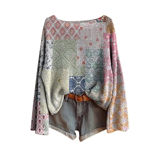 Pull tricoté à motif artistique imprimé col rond coupe décontractée tendance