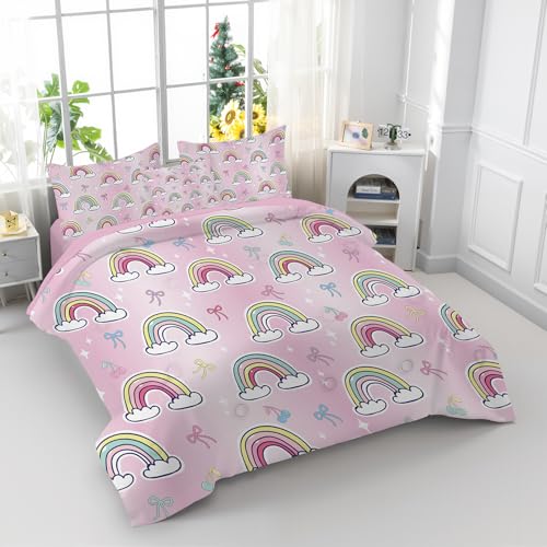 Image of 6 Pieces Girls Rainbow Bedding Set - Tie Dye Pink Bow Comforter Set for Kids Teens - Colorful Bow Knots Bed in A Bag Sheets Set (Rainbow Bowknot, Twin)