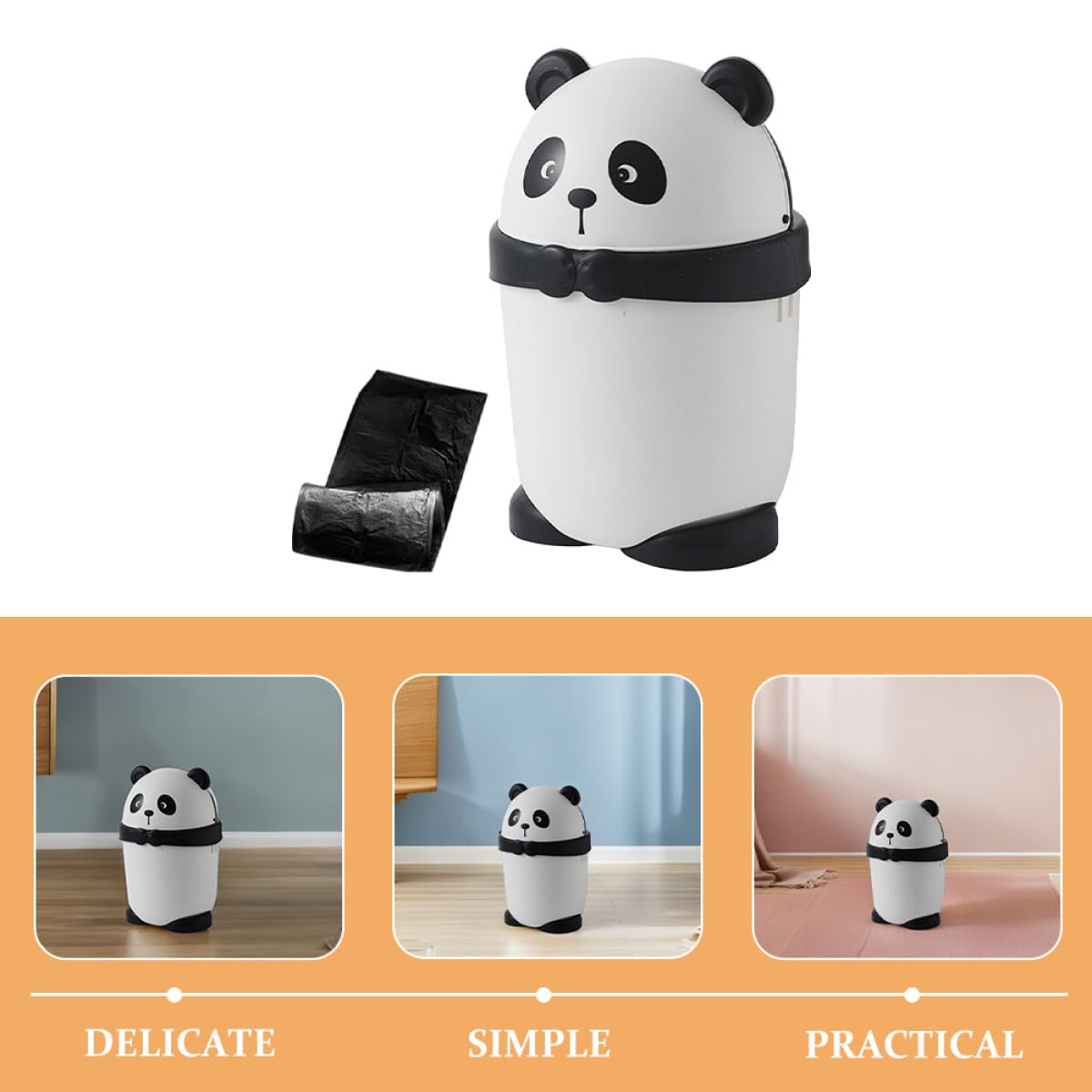 Homoyoyo Bidone della Spazzatura Piccolo con Coperchio a Tema Panda Cestino per Soggiorno e Cucina Plastica Sigillata Profumata per Camere da e Uso Multiuso