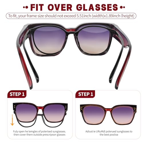 Polarized Fit Over Glasses Sunglasses for Women Men, Square Oversized Lightweight Shades for Driving Riding4