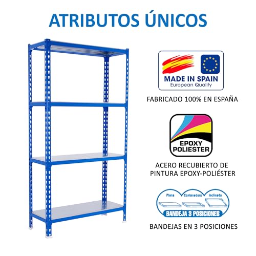 SimonRack Schwerlastregal, Lagerregal, 150x110x30 cm, Metallregal, Kellerregal, Biegestelle 200 kg, 4 Fachböden, Blau/Verzinkt - Simonclick