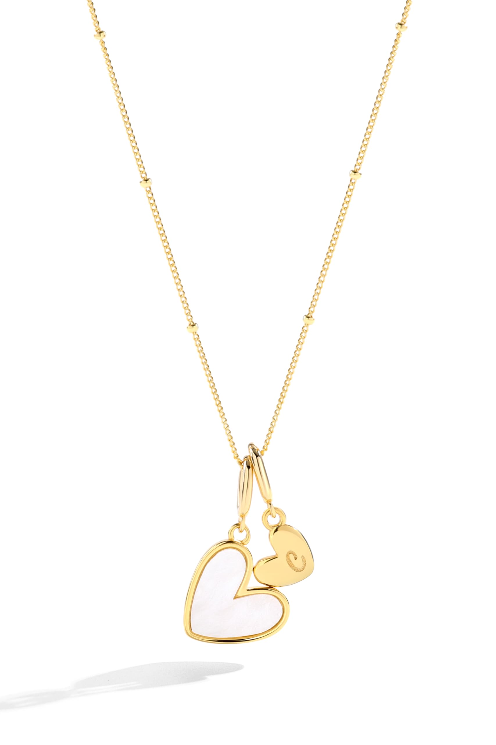 Mint & Lily Mother of Pearl Heart Initial Necklace for Women, 16” + 2” 18K Gold Plated Initial Necklace Gift for Women