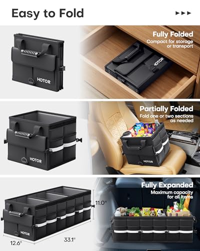 HOTOR Car Trunk Organizer - Trunk Organizer for SUV with Removable Cooler Bag, Foldable Cover, 3 Compartment Car Storage Essential Car Accessories for Truck, Van & Sedan, Black, 33.1" x 12.6" x 11.0" - Image 5