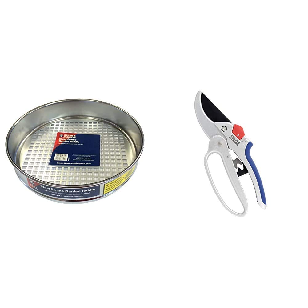 Spear and Jackson RIDDLE Steel Frame Garden Riddle, Steel & 6758GS Razorsharp Geared Anvil Secateurs