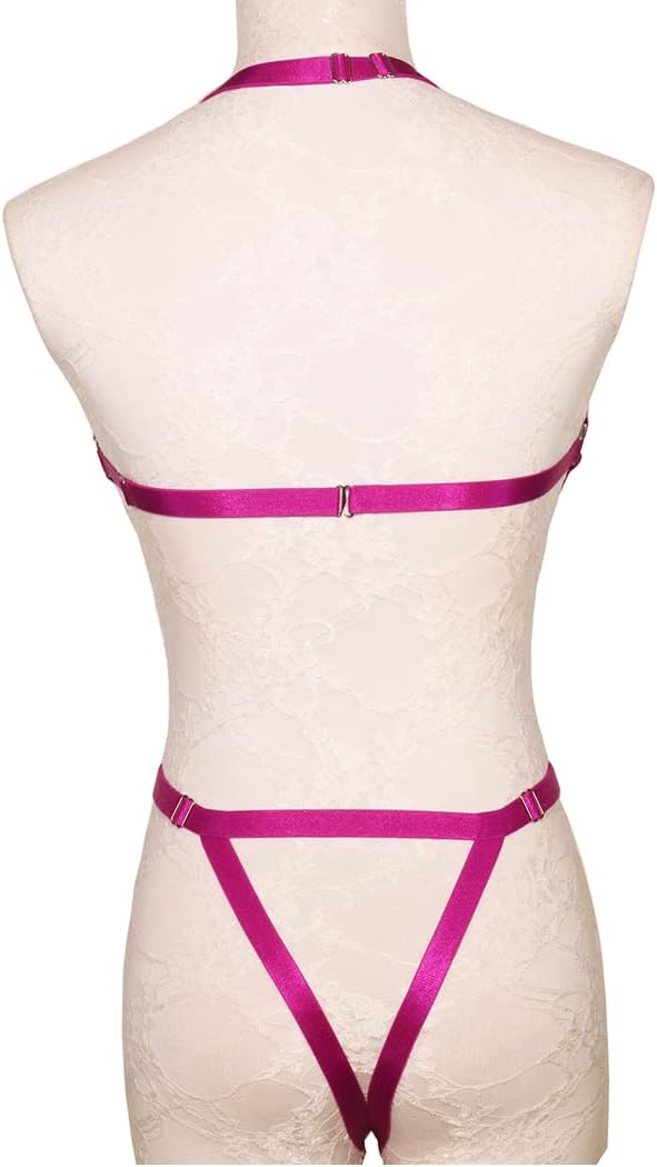 Women Body Harness Bra Set: Strappy Lingerie Set, Adjustable Cupless Cage Bra,Eastic Punk Gothic Strap Harness Belt image 4