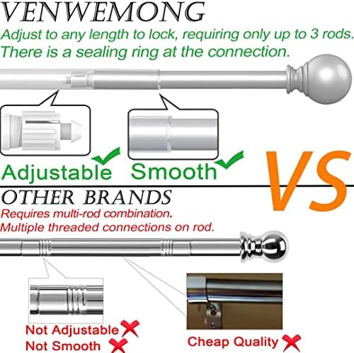 Venwemong Curtain Rod with Round Finials,Adjustable Black Window Curtain Poles for Eyelet Curtains,Dining Room, Living Room or Kitchen (220-330cm/27.6-130Inch,Black)