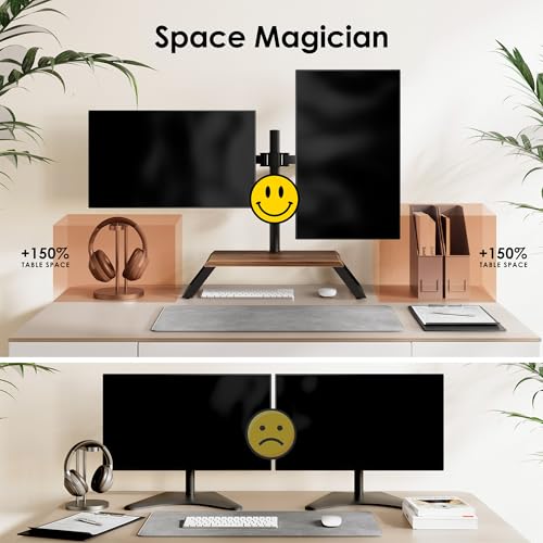 Image of AOKCOS Dual Monitor Stand Riser for 12-27 Inch Computer Screens, Freestanding Double Monitor Stand for Desk, Adjustable Dual Monitor Mount Each Arm Hold up to 22lbs, VESA 75x75 /100x100mm