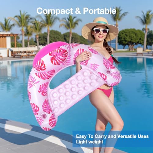 Pool Floats for Adult -Floating Lounge Chairs,Inflatable Pool Floats with Cup Holders 2 Repair Patch Suit for Swimming Pools, Beach, Pool Toys,Backyard Party,Lakes(2 Packs
