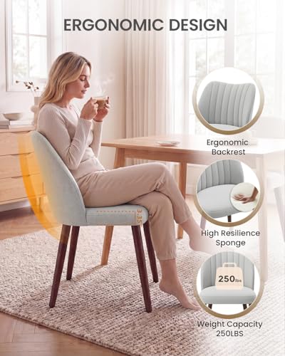 Image of Upholstered Dining Chairs Set of 6, Farmhouse Fabric Kitchen Chairs with Solid Wood Legs, Modern Dining Room Chairs for Restaurant & Cafe, Light Grey