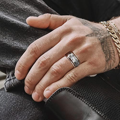 Image of 10mm Silver /Black Tungsten Rings for Men Steampunk Gear Inlay Size 7-14 | Koa Wood, Black Carbon Fiber, Dome Band Ring, for Wedding, Anniversary, Everyday Wear, Comfort Fit