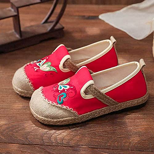 WDLLC Handmade Women Canvas Slip On Sneakers Ladies Casual Comfortable Hemp Woven Bottom Loafers Espadrilles Flat Shoes Harajuku (Color : Red, Size : 6.5 UK)