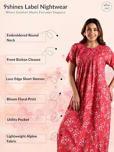 Image of 9shines Label Stylish Alpine Nighty Maxi for Women | Full Length Trendy Nightgown | Premium Nightdress | Nightwear | Embroidery Nighty with Pockets (2892)