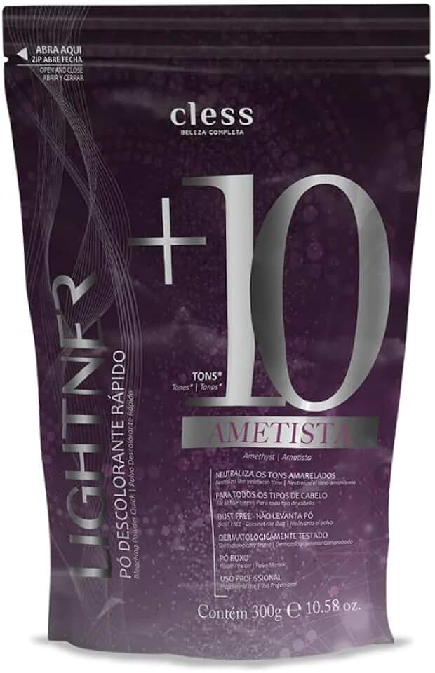 Pó Descolorante Lightner Ametista Clareia Até 10 Tons Com Pigmento Neutralizador Redução de Frizz Proteção e Hidratação Aroma Suave Para Todos os Tipos de Cabelo Embalagem 300g