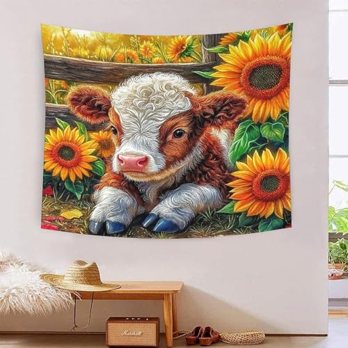 Tenture 3D tournesol grand format 180x230cm avec impression relief pour salon