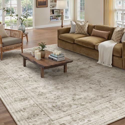 HUGEAR Washable 6x9 Area Rugs Retro Beige Living Room Bedroom