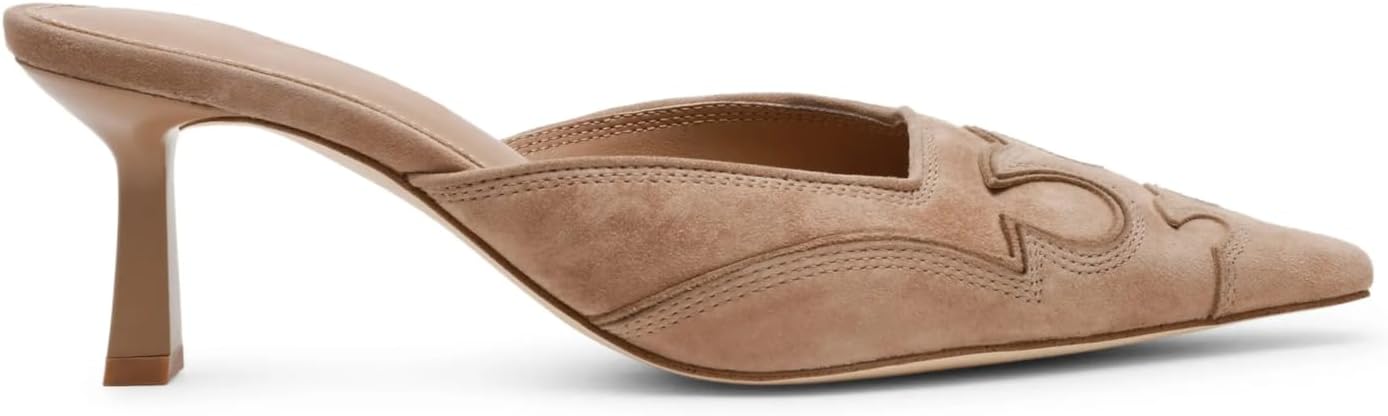 SOVANYOU Kitten Heel Mules for Women Pointed Toe Pumps Stitching Flame Design Close Toe Heels Comfortable Mules for Casual - Image 3