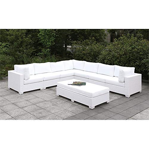 Furniture of America Arthur Rattan Rectangular Patio Ottoman in White