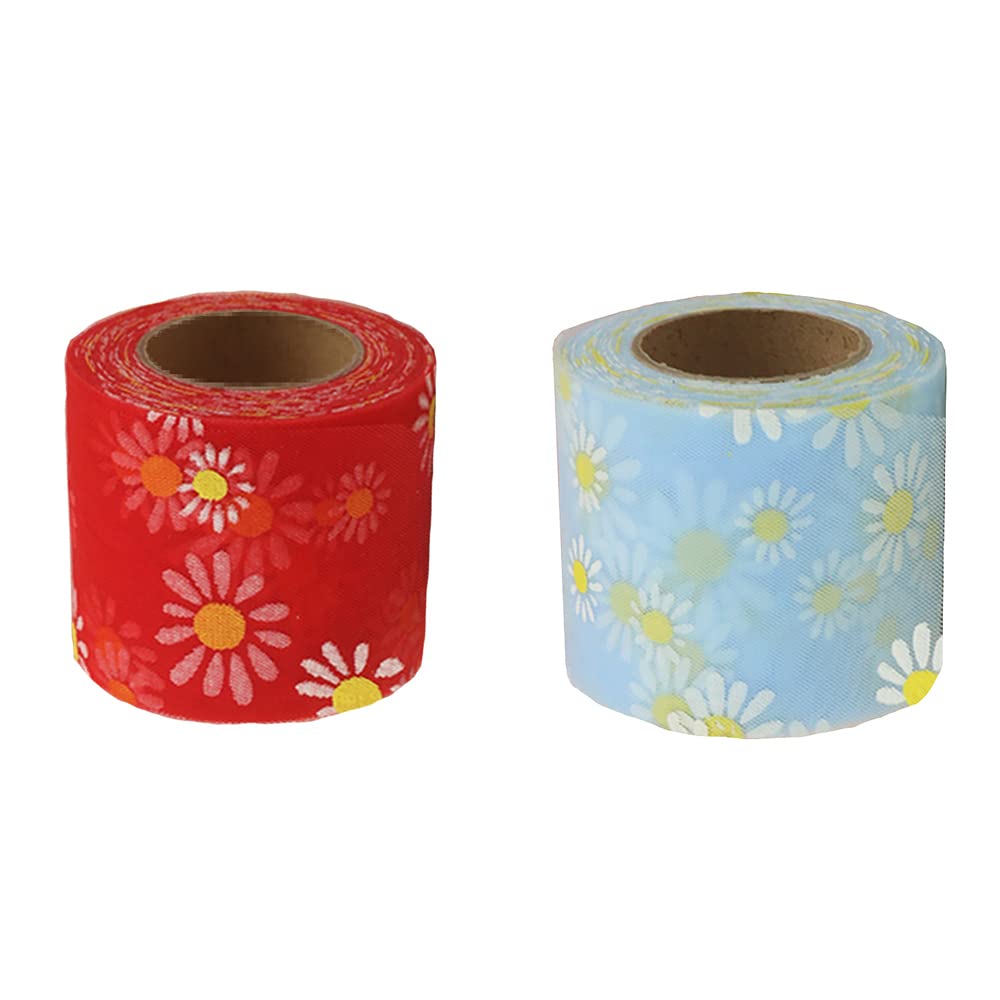 Ribbon, 23m Daisy Flowers Multicolor Summer Patterned Ribbons Roll, for Crafts Wreaths Garland Bows Christmas Wedding Party Decoration (Color 3)