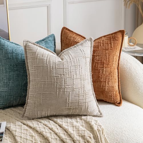 Image of MADIZZ Pack of 2 Chenille Throw Pillow Covers 12x20 Inch Taupe Soft Neutral Decorative Throw Pillows for Couch Sofa Boho Accent Cushion Covers Modern Farmhouse Home Decor for Bedroom Living Room