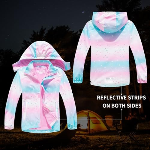 Image of MGEOY Boys Girls Rain Jacket Lightweight Waterproof Hooded Fleece Lined Raincoat Windbreakers for Kids