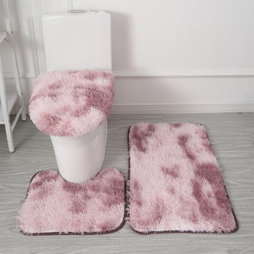 Générique Tapis de Bain 3 Pièces en Microfibre Ultra Douce – Antidérapant, Absorbant, Lavable en Machine, Tapis Contour WC et Housse de Couvercle de...
