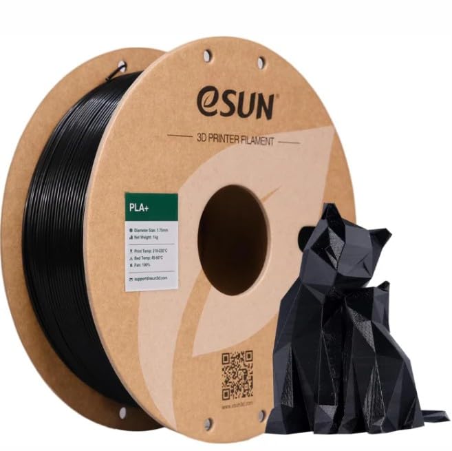 Image of eSUN PLA+ 1.75mm 3D Printer Filament Black Color | 1kg Spool High Strength & Low Shrinkage Filament | Smooth Surface Finish, Easy Printing Material for FDM 3D Printers