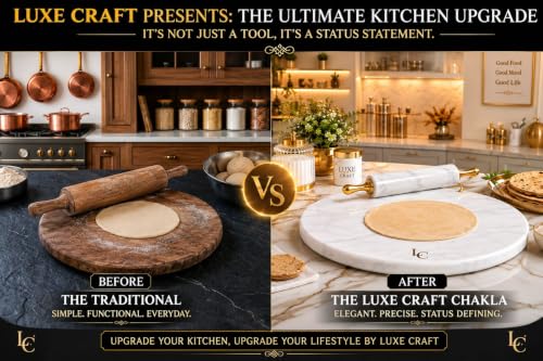 Image of Luxe Craft White Marble Chakla | Heavy Stone Roti Maker Board | Handmade Chapati Rolling Board for Kitchen | Premium Marble Roti Chakla for Chapati, Puri, Paratha & Baking Dough (10 Inch White)