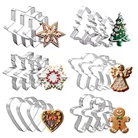 18Pcs Christmas Cookie Cutter, Xmas Holiday Cookie Cutters Gingerbread Man, Snowflake, Christmas Tree, Heart, Angel, Star Shapes Christmas Cookie Mold Biscuit Cutters for Holiday Winter Baking