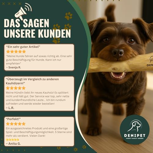 DENIPET® Kaffeeholz für Hunde & Welpen - Kauholz für Hunde, nachhaltiges Kauspielzeug Hund, robuster Kauknochen zur Zahnpflege, Hundespielzeug und Beschäftigung, Ideal als Welpenspielzeug, Größe M