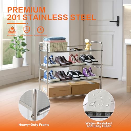 Étagère à chaussures gain de place empilable et modulable en métal inox