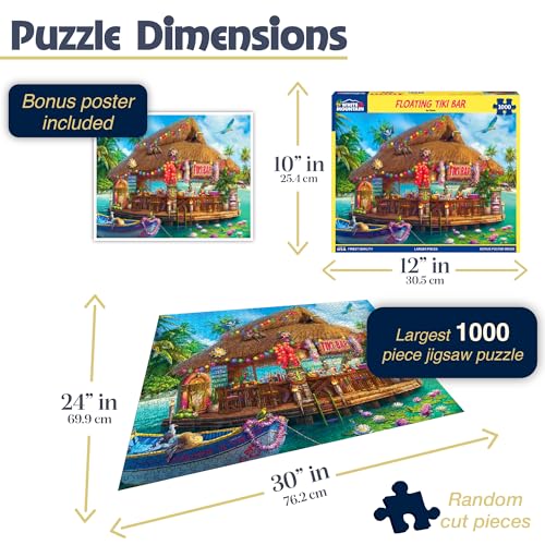 White Mountain 1000 piezas rompecabezas Fun Coastal, Floating Tiki Bar | Piezas grandes, regalo para adultos y familia, 24"x30" pulgadas, verano miniatura 2