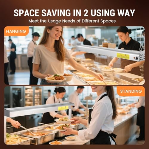 48-Inch Food Heat Lamp, 1350W Commercial Food Warmer Lamp Electric Strip Heater Overhead Stainless Steel Heat Lamps for Buffet Restaurant Parties Catering, Sliver 115V