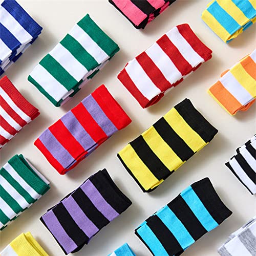 Image of DOOVID Casual Knee High Socks for Women Tube Socks Elasticity Athletic Socks Thin Stripe Knee High Stockings