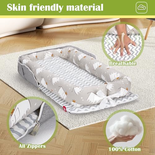 Image of Baby Lounger for Newborn Portable Bag,Baby Lounger Play Mat for Awake-Time,Newborn Babies Essentials Gifts 0-24 Months Home Travel(Elephant Grey)