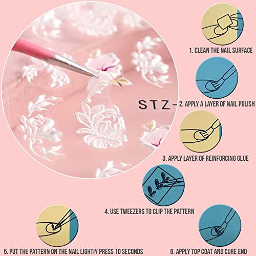Flowers Nail Stickers Embossing Butterfly Nail Art Decals 5D Self Adhesive Design Nail Art Supplies Exquisite Luxury Flower Leaf Lace Pattern Nail Art Sticker For Women Diy Nail Decorations (6 Sheets) #TOP6