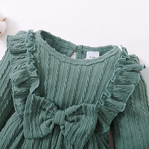 Image of Happy Town Baby Girl Romper Infant Fall Winter Clothes Ruffle Sweater Long Sleeve Bodysuit Jumpsuit and Headband