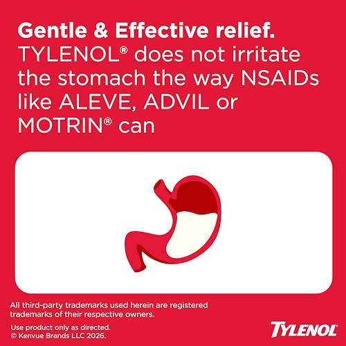 Image of Tylenol Extra Strength Caplets, Fast, Strong Pain Relief Pills, Fever Reducer for Adults, Acetaminophen 500 mg, Gentle on Stomach, Headache, Backache, Minor Aches, Pains, Minor Arthritis, 100 Count