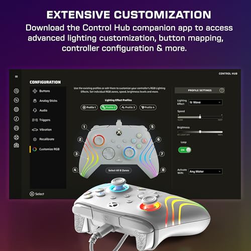 Image of Turtle Beach Afterglow Wave Wired RGB Gaming Controller for Xbox & PC | Xbox Series X|S, Xbox One, Customizable RGB Lighting, 2 Mappable Buttons, Hall-Effect Hair Triggers, Audio Controls, Grey