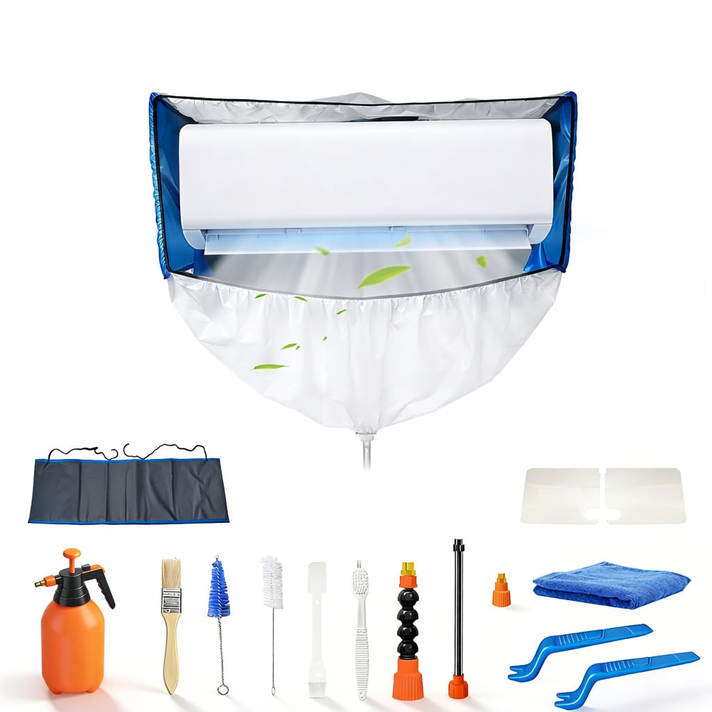 kit limpieza aire acondicionado, kit de limpieza para aire acondicionado con bolsa y laterales reforzados (Azul y blanco transparente, Tipo C)