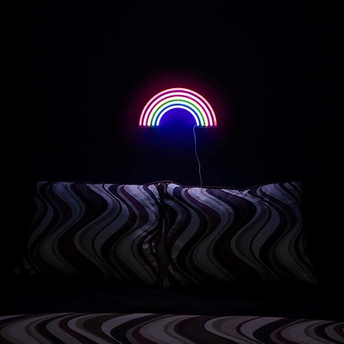 Miniatura 6 de Isaac Jacobs Letrero de pared LED de neón con texto en inglés "Arco iris multicolor" de 15 x 7.5 pulgadas para luz fría, arte de pared, decoración