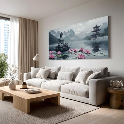 Grand tableau oriental Bouddha pour habiller un grand mur vide de salon