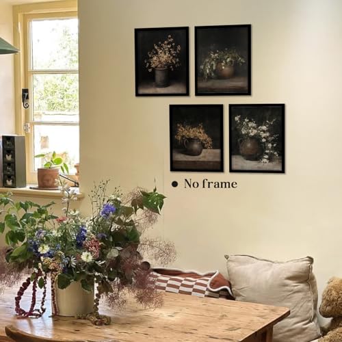 Image of WEFKODO Dark Cottagecore Decor Vintage Moody Botanical Wall Decor, Moody Wall Art for Home Bedroom Bathroom Living Room Dorm College, Cottagecore Room Posters Prints 4Pcs, 8x10 Unframed